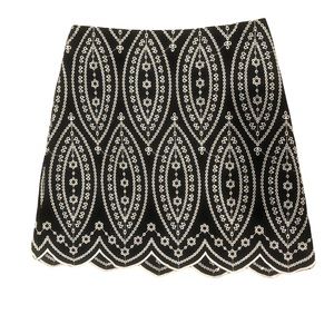 NWT LOFT Black and White Embroidered Skirt 6P